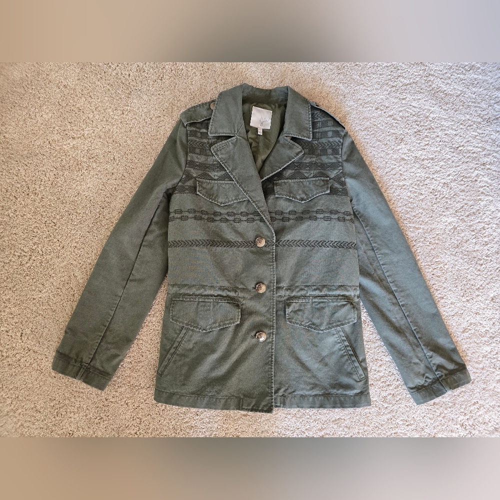 Joie Womens Medium Light Army Green Utility Embroidered Jacket - Picture 9 of 9